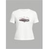 imageWomens Car Print Graphic Tees Short Sleeve Crew Neck Summer Tops Vintage Tshirts Shirts TrendyWhite
