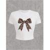 imageWomens Cherry Bow Graphic Tees Short Sleeve Crew Neck Summer T Shirt Tops for Women TrendyWhite