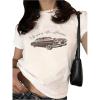 imageWomens Car Print Graphic Tees Short Sleeve Crew Neck Summer Tops Vintage Tshirts Shirts TrendyWhite