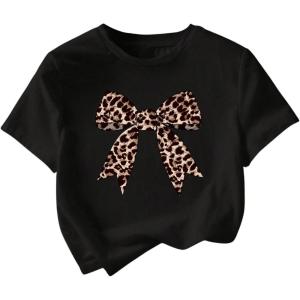 imageWomens Cherry Bow Graphic Tees Short Sleeve Crew Neck Summer T Shirt Tops for Women TrendyBlack Bow