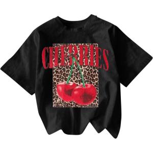 imageWomens Cherry Bow Graphic Tees Short Sleeve Crew Neck Summer T Shirt Tops for Women TrendyBlack Cherry