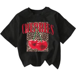 imageWomens Cherry Bow Graphic Tees Short Sleeve Crew Neck Summer T Shirt Tops for Women TrendyBlack and Red