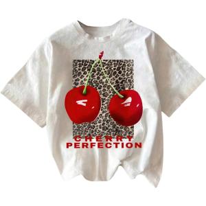 imageWomens Cherry Bow Graphic Tees Short Sleeve Crew Neck Summer T Shirt Tops for Women TrendyCheetah White