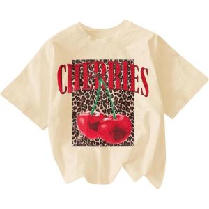 imageWomens Cherry Bow Graphic Tees Short Sleeve Crew Neck Summer T Shirt Tops for Women TrendyCherry Apricot