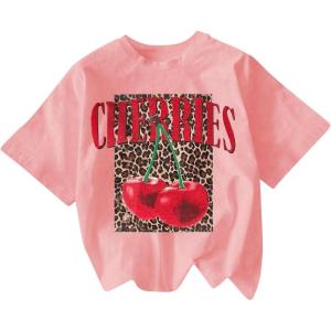imageWomens Cherry Bow Graphic Tees Short Sleeve Crew Neck Summer T Shirt Tops for Women TrendyCherry Pink