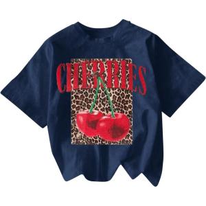 imageWomens Cherry Bow Graphic Tees Short Sleeve Crew Neck Summer T Shirt Tops for Women TrendyDark Blue