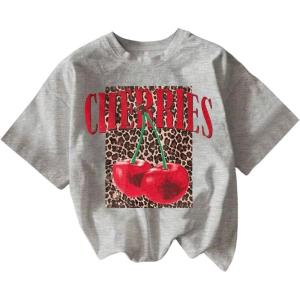 imageWomens Cherry Bow Graphic Tees Short Sleeve Crew Neck Summer T Shirt Tops for Women TrendyGrey Red