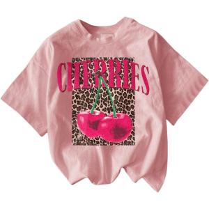 imageWomens Cherry Bow Graphic Tees Short Sleeve Crew Neck Summer T Shirt Tops for Women TrendyLeopard Pink