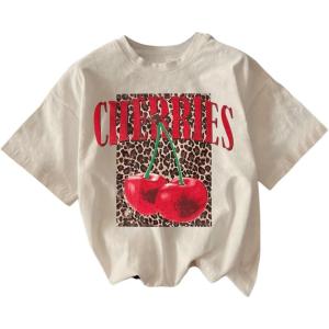 imageWomens Cherry Bow Graphic Tees Short Sleeve Crew Neck Summer T Shirt Tops for Women TrendyLight Apricot