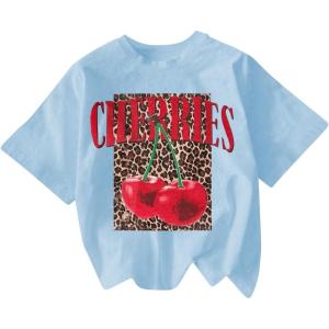 imageWomens Cherry Bow Graphic Tees Short Sleeve Crew Neck Summer T Shirt Tops for Women TrendyLight Blue