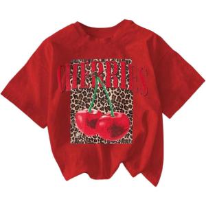 imageWomens Cherry Bow Graphic Tees Short Sleeve Crew Neck Summer T Shirt Tops for Women TrendyRed