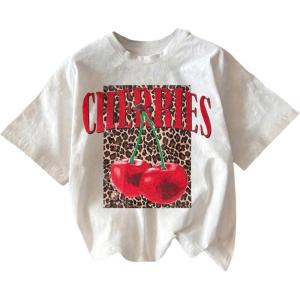 imageWomens Cherry Bow Graphic Tees Short Sleeve Crew Neck Summer T Shirt Tops for Women TrendyWhite and Red