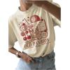 imageWomens Casual Cherry Bow Tees Graphic Letter Print Round Neck T Shirt Summer Short Sleeve Trendy TopsBeige Red
