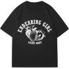 imageWomens Casual Cherry Bow Tees Graphic Letter Print Round Neck T Shirt Summer Short Sleeve Trendy TopsBlack With Letter