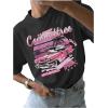 imageWomens Casual Cherry Bow Tees Graphic Letter Print Round Neck T Shirt Summer Short Sleeve Trendy TopsBlack and Pink