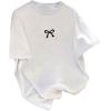 imageWomens Casual Cherry Bow Tees Graphic Letter Print Round Neck T Shirt Summer Short Sleeve Trendy TopsBow White
