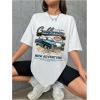 imageWomens Casual Cherry Bow Tees Graphic Letter Print Round Neck T Shirt Summer Short Sleeve Trendy TopsCar White