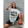 imageWomens Casual Cherry Bow Tees Graphic Letter Print Round Neck T Shirt Summer Short Sleeve Trendy TopsCar White