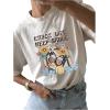 imageWomens Casual Cherry Bow Tees Graphic Letter Print Round Neck T Shirt Summer Short Sleeve Trendy TopsFloral White