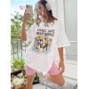 imageWomens Casual Cherry Bow Tees Graphic Letter Print Round Neck T Shirt Summer Short Sleeve Trendy TopsFloral White