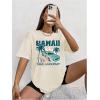 imageWomens Casual Cherry Bow Tees Graphic Letter Print Round Neck T Shirt Summer Short Sleeve Trendy TopsHawaii Apricot