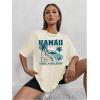 imageWomens Casual Cherry Bow Tees Graphic Letter Print Round Neck T Shirt Summer Short Sleeve Trendy TopsHawaii Apricot