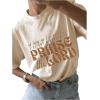 imageWomens Casual Cherry Bow Tees Graphic Letter Print Round Neck T Shirt Summer Short Sleeve Trendy TopsLetter Apricot