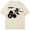 imageWomens Casual Cherry Bow Tees Graphic Letter Print Round Neck T Shirt Summer Short Sleeve Trendy TopsLight Beige