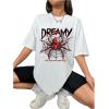 imageWomens Casual Cherry Bow Tees Graphic Letter Print Round Neck T Shirt Summer Short Sleeve Trendy TopsPatterned White