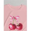 imageWomens Casual Cherry Bow Tees Graphic Letter Print Round Neck T Shirt Summer Short Sleeve Trendy TopsPink