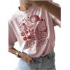 imageWomens Casual Cherry Bow Tees Graphic Letter Print Round Neck T Shirt Summer Short Sleeve Trendy TopsPink With Graphic