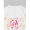 imageWomens Casual Cherry Bow Tees Graphic Letter Print Round Neck T Shirt Summer Short Sleeve Trendy TopsRabbit White