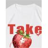 imageWomens Casual Cherry Bow Tees Graphic Letter Print Round Neck T Shirt Summer Short Sleeve Trendy TopsRed Strawberry White