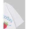 imageWomens Casual Cherry Bow Tees Graphic Letter Print Round Neck T Shirt Summer Short Sleeve Trendy TopsStrawberries White