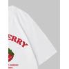 imageWomens Casual Cherry Bow Tees Graphic Letter Print Round Neck T Shirt Summer Short Sleeve Trendy TopsStrawberry Red White
