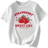 imageWomens Casual Cherry Bow Tees Graphic Letter Print Round Neck T Shirt Summer Short Sleeve Trendy TopsStrawberry White