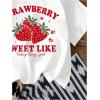imageWomens Casual Cherry Bow Tees Graphic Letter Print Round Neck T Shirt Summer Short Sleeve Trendy TopsStrawberry White