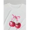 imageWomens Casual Cherry Bow Tees Graphic Letter Print Round Neck T Shirt Summer Short Sleeve Trendy TopsWhite