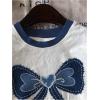 imageWomens Casual Cherry Bow Tees Graphic Letter Print Round Neck T Shirt Summer Short Sleeve Trendy TopsWhite Bow Blue