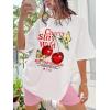 imageWomens Casual Cherry Bow Tees Graphic Letter Print Round Neck T Shirt Summer Short Sleeve Trendy TopsWhite Patterned
