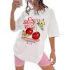 imageWomens Casual Cherry Bow Tees Graphic Letter Print Round Neck T Shirt Summer Short Sleeve Trendy TopsWhite Patterned
