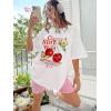 imageWomens Casual Cherry Bow Tees Graphic Letter Print Round Neck T Shirt Summer Short Sleeve Trendy TopsWhite Patterned