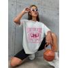 imageWomens Casual Cherry Bow Tees Graphic Letter Print Round Neck T Shirt Summer Short Sleeve Trendy TopsWhite With Pink