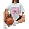 imageWomens Casual Cherry Bow Tees Graphic Letter Print Round Neck T Shirt Summer Short Sleeve Trendy TopsWhite With Pink