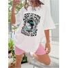 imageWomens Casual Cherry Bow Tees Graphic Letter Print Round Neck T Shirt Summer Short Sleeve Trendy TopsWhite and Black