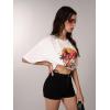imageWomens Casual Cherry Bow Tees Graphic Letter Print Round Neck T Shirt Summer Short Sleeve Trendy TopsWhite and Orange