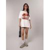 imageWomens Casual Cherry Bow Tees Graphic Letter Print Round Neck T Shirt Summer Short Sleeve Trendy TopsWhite and Orange