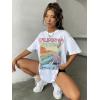 imageWomens Casual Cherry Bow Tees Graphic Letter Print Round Neck T Shirt Summer Short Sleeve Trendy TopsWhite and Pink