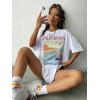imageWomens Casual Cherry Bow Tees Graphic Letter Print Round Neck T Shirt Summer Short Sleeve Trendy TopsWhite and Pink