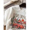 imageWomens Casual Letter Graphic Tee Shirt Short Sleeve Crew Neck Vintage Tee TopsWhite